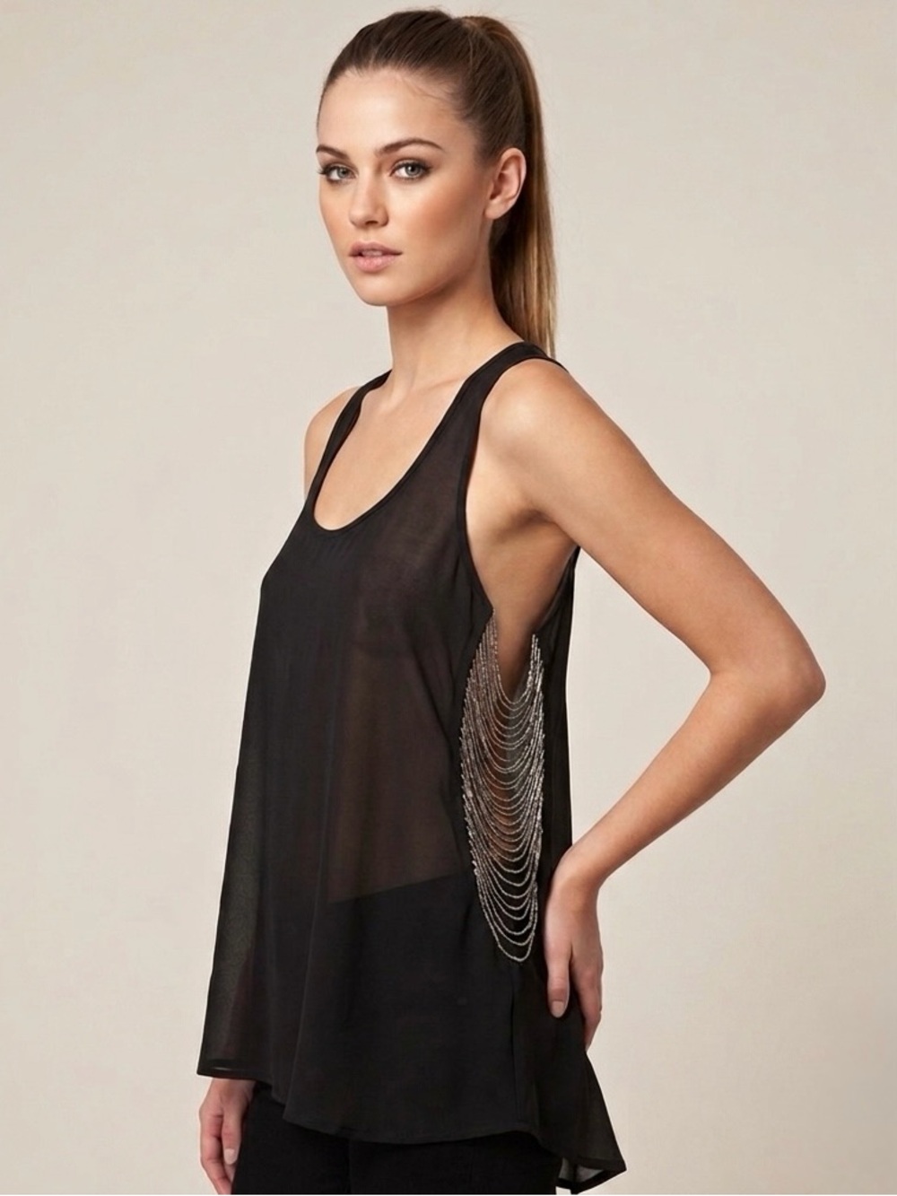 Black Tank Top w/ Silver Beading on sides